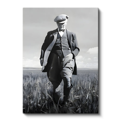 Dikey Kanvas Tablo Atatürk Kasketli Tarla Pozu Atatürk Tablosu Ev Ofis Duvar Dekoru