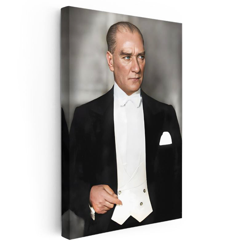 Dikey Kanvas Tablo Atatürk Beyaz Papyonlu Frak Atatürk Tablosu Ev Ofis Duvar Dekoru