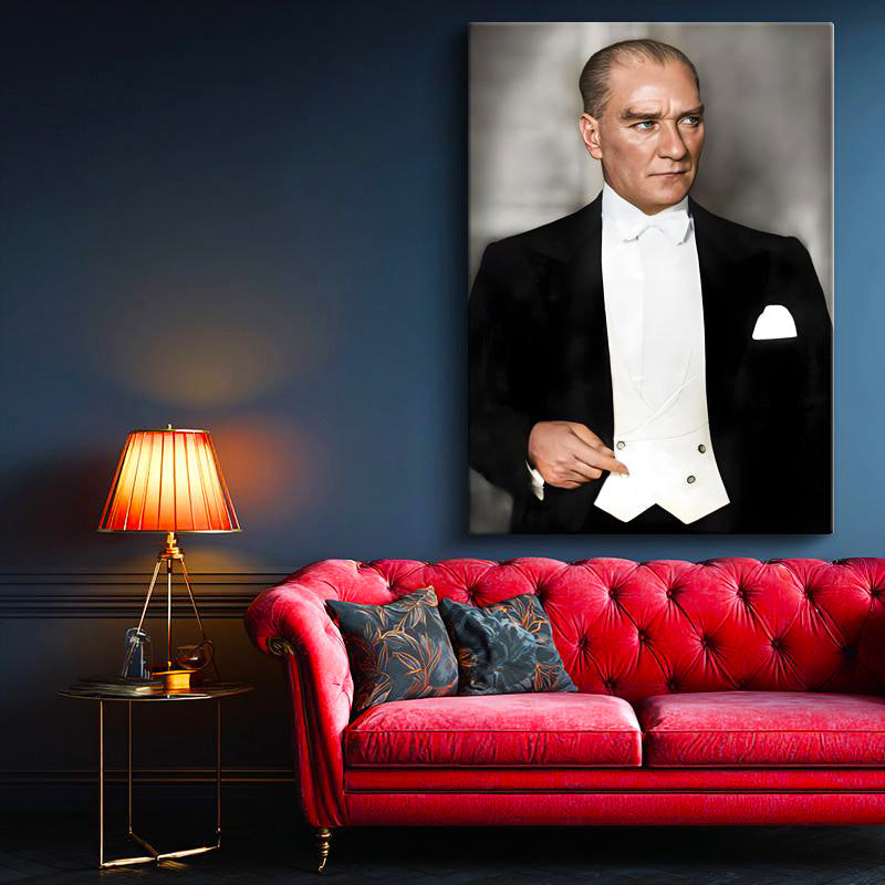 Dikey Kanvas Tablo Atatürk Beyaz Papyonlu Frak Atatürk Tablosu Ev Ofis Duvar Dekoru