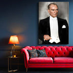 Dikey Kanvas Tablo Atatürk Beyaz Papyonlu Frak Atatürk Tablosu Ev Ofis Duvar Dekoru
