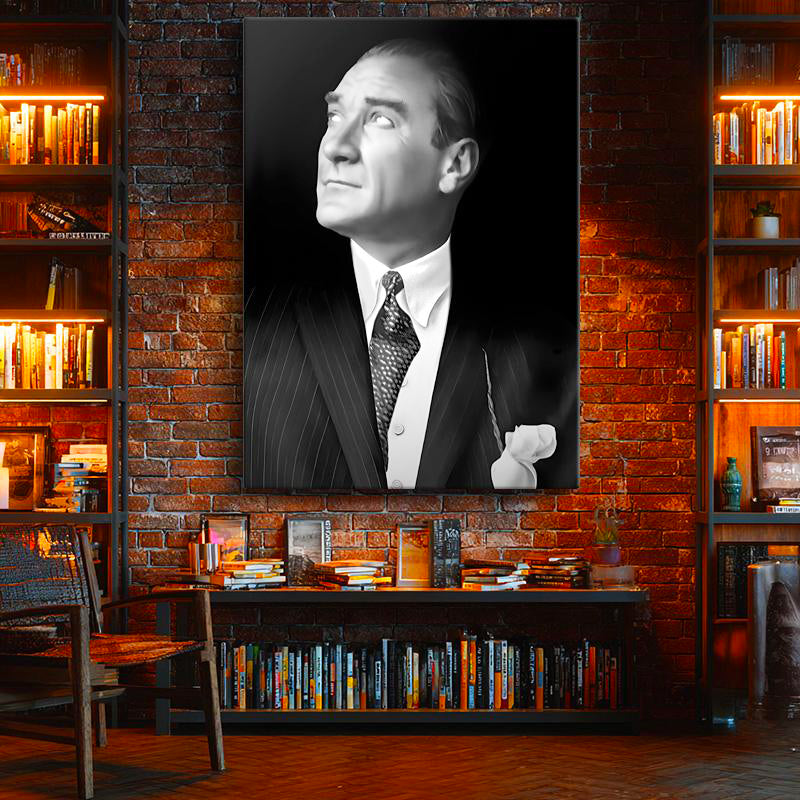 Dikey Kanvas Tablo Atatürk Desenli Kravat Atatürk Tablosu Ev Ofis Duvar Dekoru
