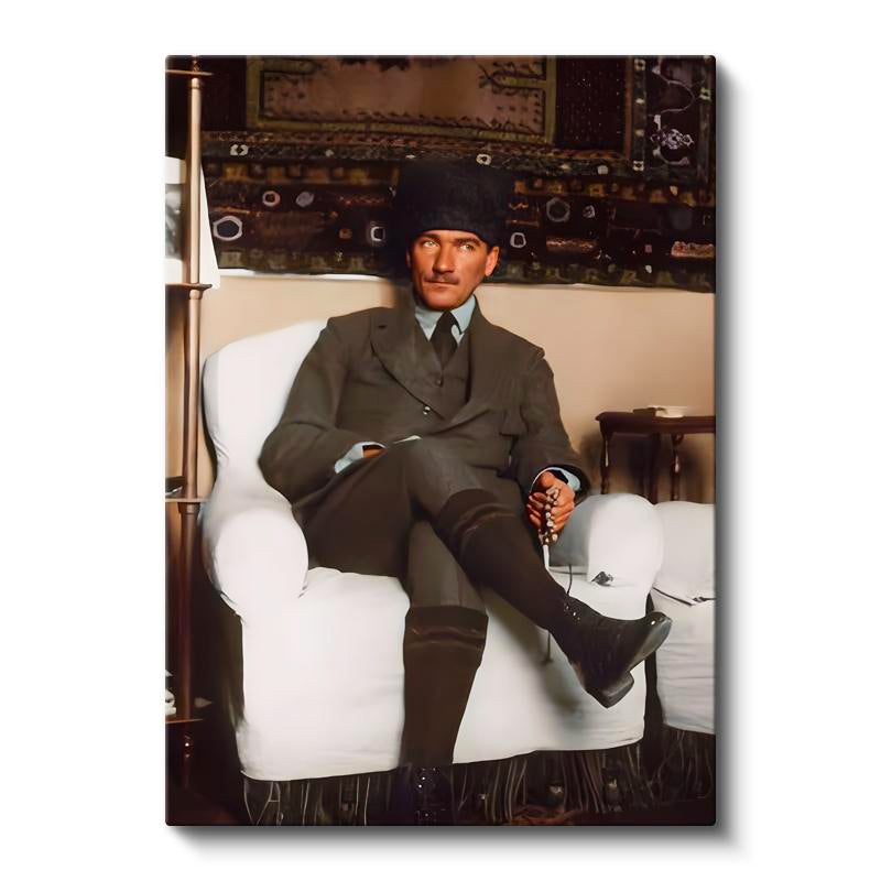 Dikey Kanvas Tablo Atatürk Koltukta Tesbih Detay Atatürk Tablosu Ev Ofis Duvar Dekoru