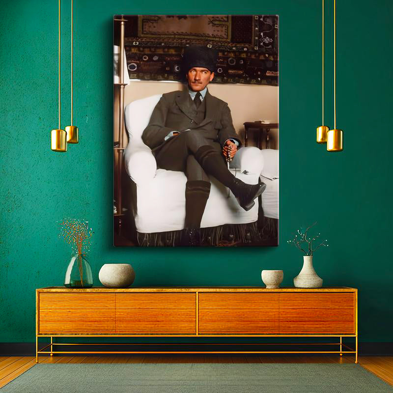 Dikey Kanvas Tablo Atatürk Koltukta Tesbih Detay Atatürk Tablosu Ev Ofis Duvar Dekoru