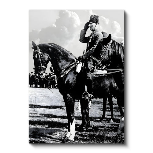 Dikey Kanvas Tablo Atatürk At Üstünde Selam Atatürk Tablosu Ev Ofis Duvar Dekoru
