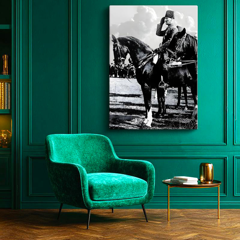 Dikey Kanvas Tablo Atatürk At Üstünde Selam Atatürk Tablosu Ev Ofis Duvar Dekoru