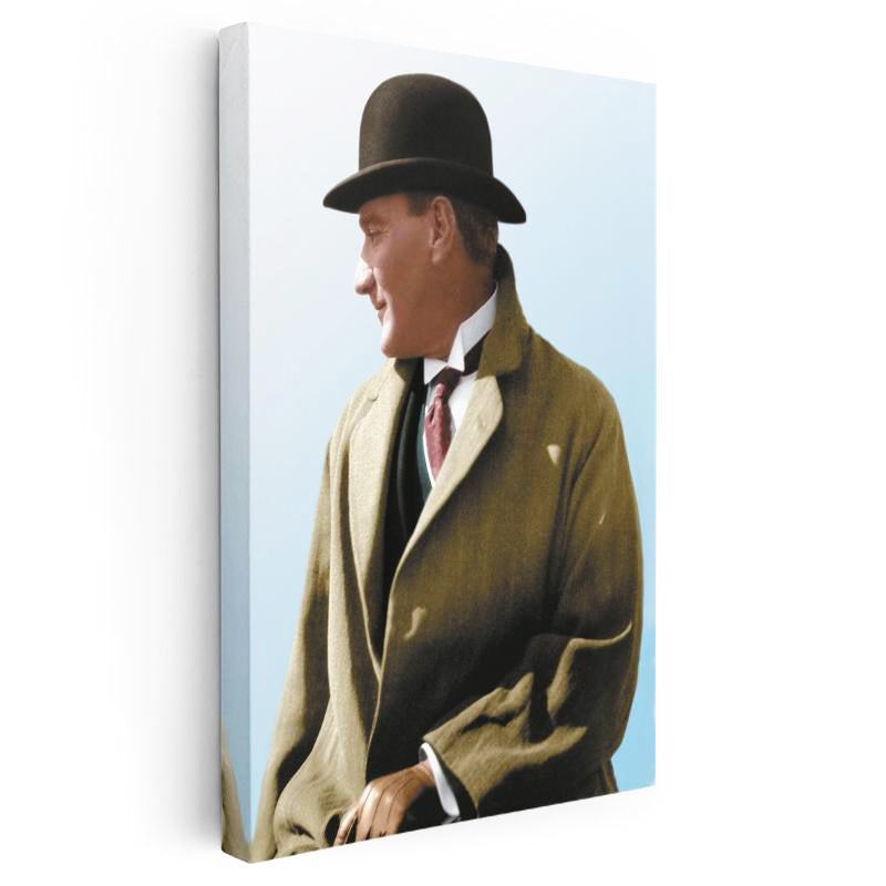 Dikey Kanvas Tablo Atatürk Eldivenli Melon Şapka Atatürk Tablosu Ev Ofis Duvar Dekoru