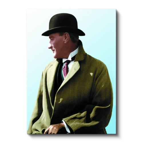 Dikey Kanvas Tablo Atatürk Eldivenli Melon Şapka Atatürk Tablosu Ev Ofis Duvar Dekoru