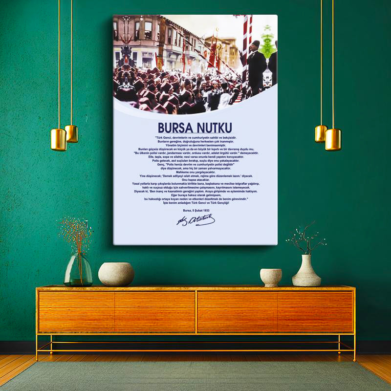 Dikey Kanvas Tablo Atatürk Bursa Nutku Metinli Atatürk Tablosu Ev Ofis Duvar Dekoru