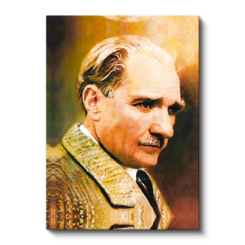 Dikey Kanvas Tablo Atatürk Kalın Yaka Palto Atatürk Tablosu Ev Ofis Duvar Dekoru