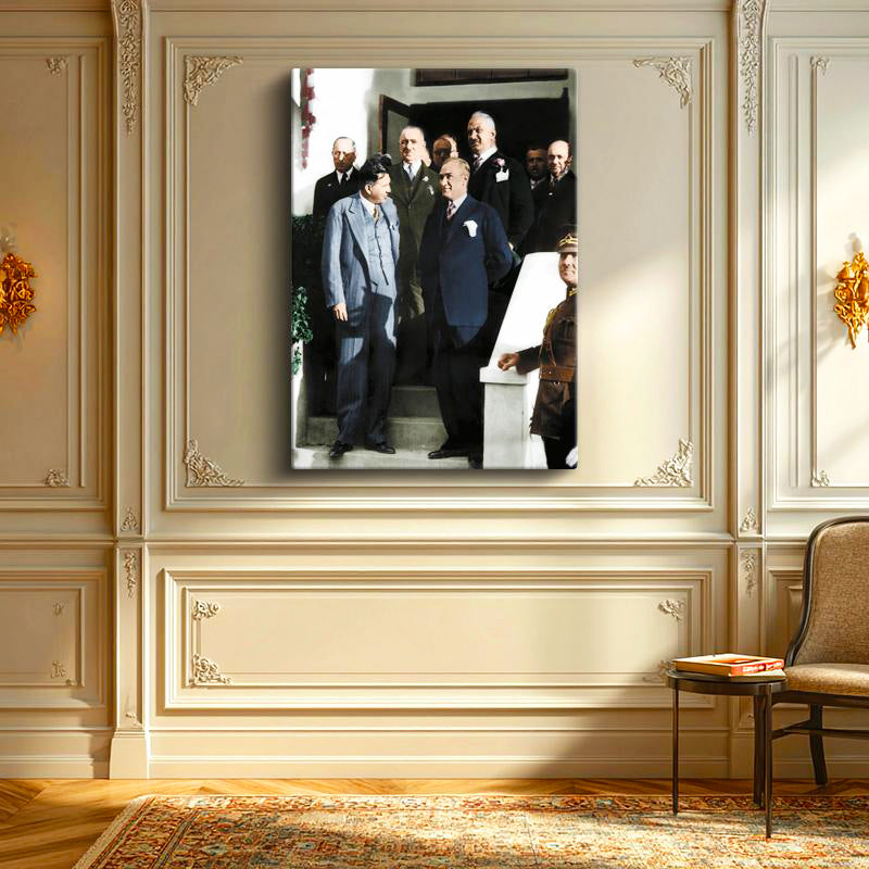 Dikey Kanvas Tablo Atatürk Latife Hanım Merdiven Pozu Atatürk Tablosu Ev Ofis Duvar Dekoru