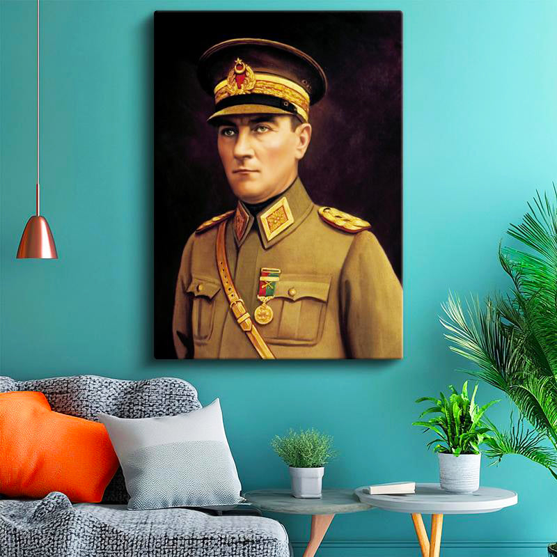 Dikey Kanvas Tablo Atatürk Genç Subay Çizimi Atatürk Tablosu Ev Ofis Duvar Dekoru