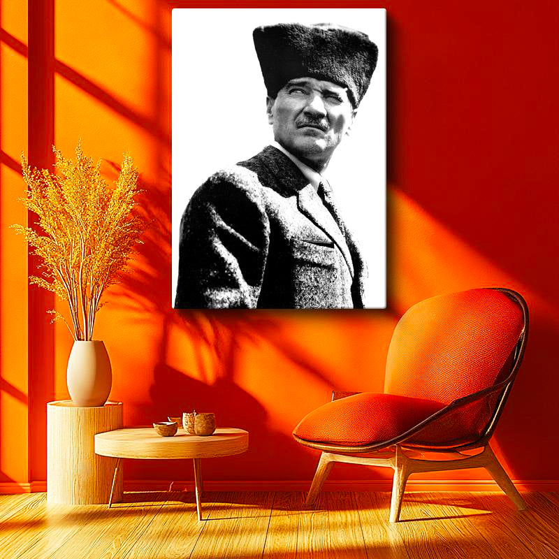 Dikey Kanvas Tablo Atatürk Kalpaklı Karizmatik Yüz Atatürk Tablosu Ev Ofis Duvar Dekoru