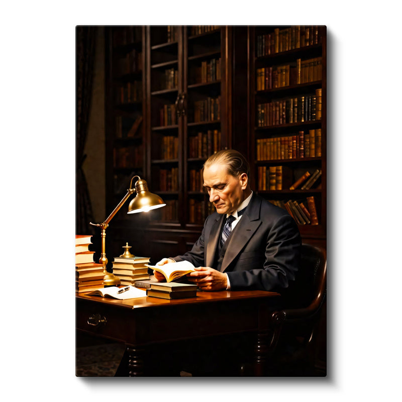 Dikey Kanvas Tablo Atatürk Kütüphane Kitap Okuma Atatürk Tablosu Ev Ofis Duvar Dekoru