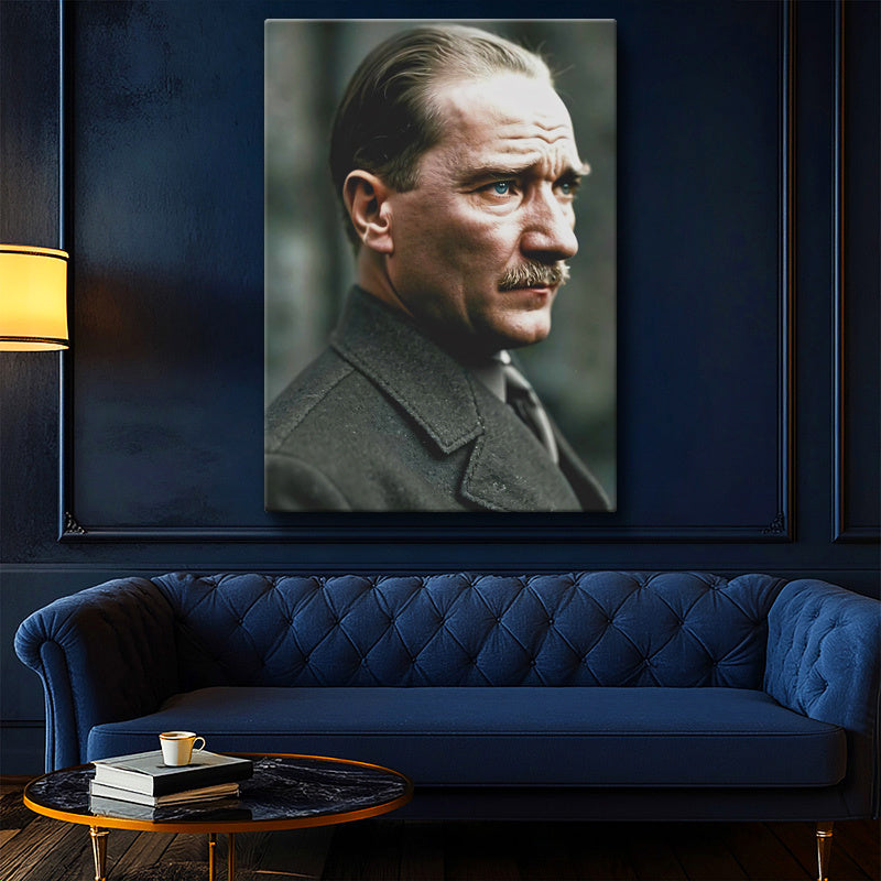 Dikey Kanvas Tablo Atatürk Asil Duruş Palto Atatürk Tablosu Ev Ofis Duvar Dekoru