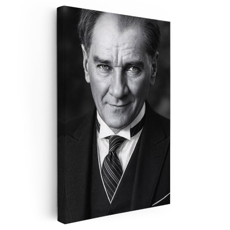 Dikey Kanvas Tablo Atatürk Çizgili Kravat Klasik Giyim Atatürk Tablosu Ev Ofis Duvar Dekoru