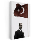 Dikey Kanvas Tablo Atatürk ve Dalgalanan Türk Bayrağı Atatürk Tablosu Ev Ofis Duvar Dekoru