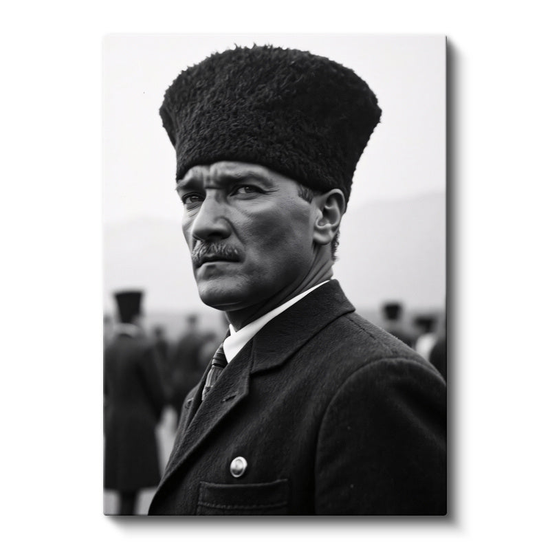 Dikey Kanvas Tablo Atatürk Kalpaklı Cephe Bakış Atatürk Tablosu Ev Ofis Duvar Dekoru