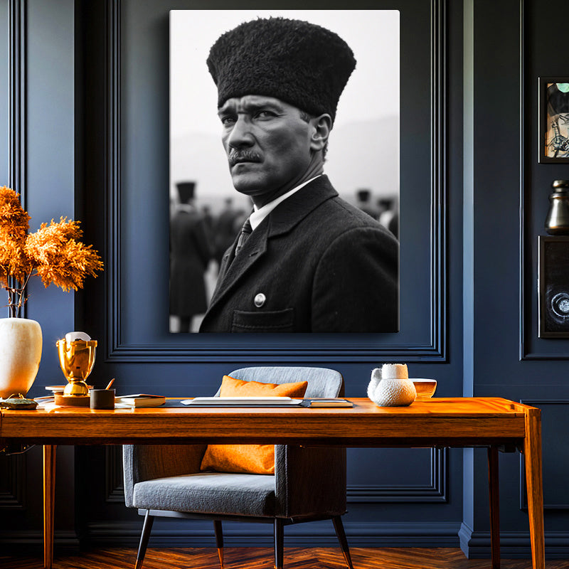 Dikey Kanvas Tablo Atatürk Kalpaklı Cephe Bakış Atatürk Tablosu Ev Ofis Duvar Dekoru