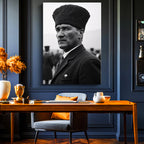 Dikey Kanvas Tablo Atatürk Kalpaklı Cephe Bakış Atatürk Tablosu Ev Ofis Duvar Dekoru