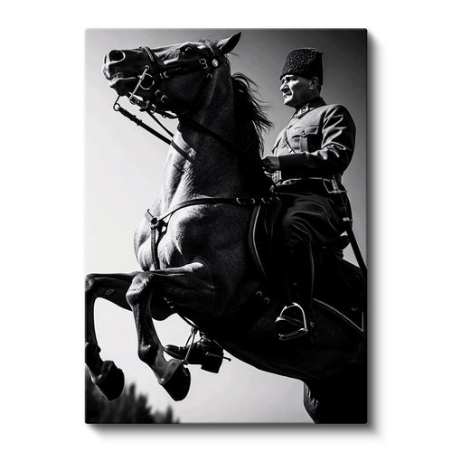 Dikey Kanvas Tablo Atatürk Üniformalı Şahlanan At Atatürk Tablosu Ev Ofis Duvar Dekoru
