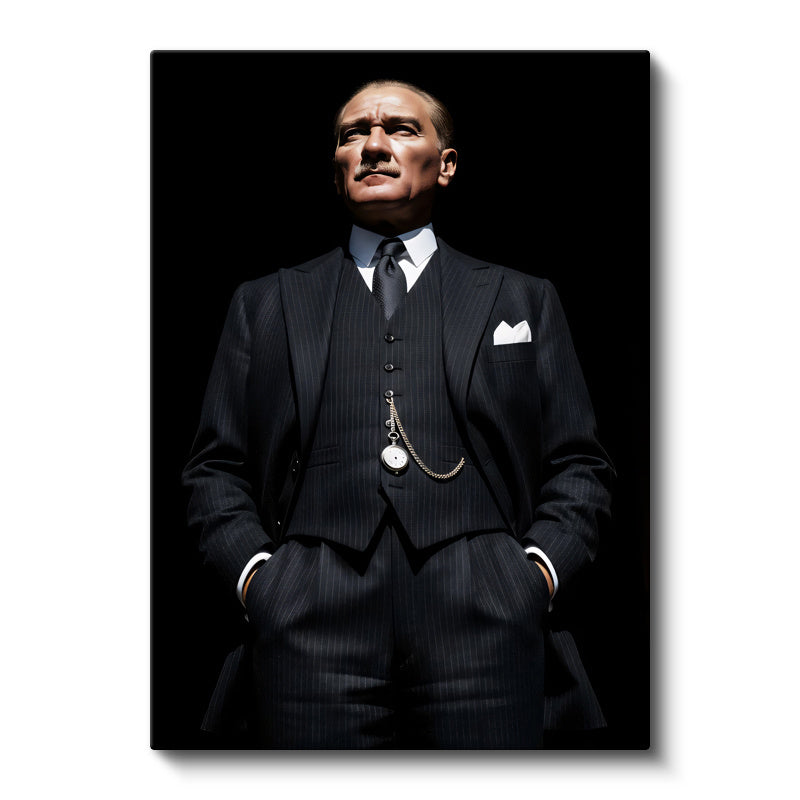 Dikey Kanvas Tablo Atatürk Yelekli Takım Köstekli Saat Atatürk Tablosu Ev Ofis Duvar Dekoru