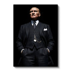 Dikey Kanvas Tablo Atatürk Yelekli Takım Köstekli Saat Atatürk Tablosu Ev Ofis Duvar Dekoru