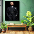 Dikey Kanvas Tablo Atatürk Yelekli Takım Köstekli Saat Atatürk Tablosu Ev Ofis Duvar Dekoru