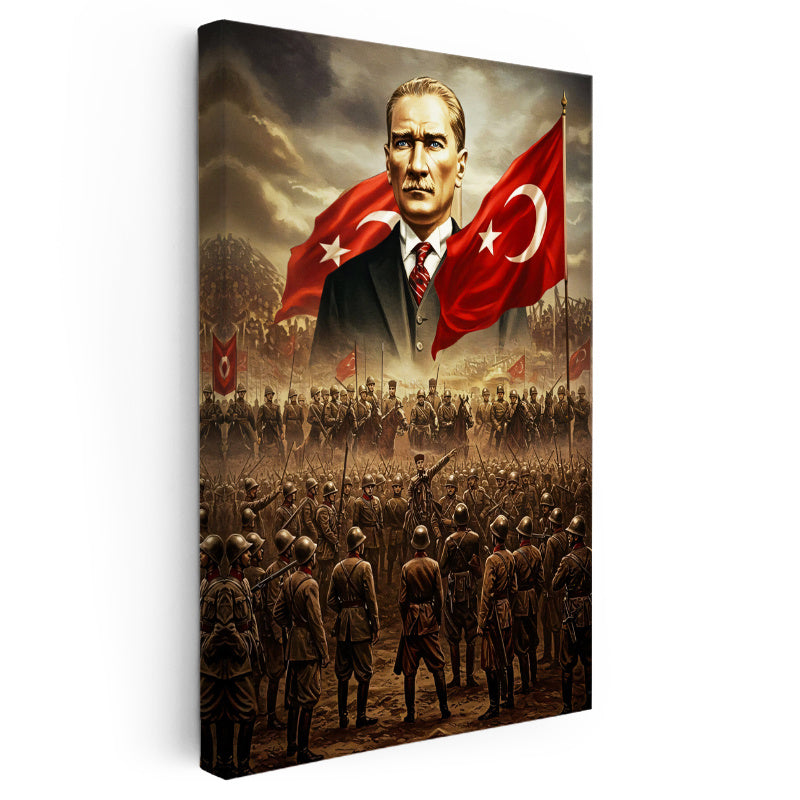 Dikey Kanvas Tablo Atatürk Kurtuluş Savaşı Ordu Bayrak Atatürk Tablosu Ev Ofis Duvar Dekoru