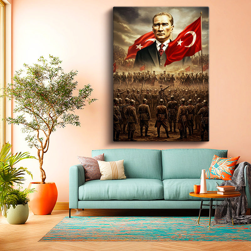 Dikey Kanvas Tablo Atatürk Kurtuluş Savaşı Ordu Bayrak Atatürk Tablosu Ev Ofis Duvar Dekoru