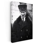 Dikey Kanvas Tablo Atatürk Kalpaklı Kürklü Palto Kışlık Atatürk Tablosu Ev Ofis Duvar Dekoru