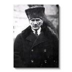 Dikey Kanvas Tablo Atatürk Kalpaklı Kürklü Palto Kışlık Atatürk Tablosu Ev Ofis Duvar Dekoru