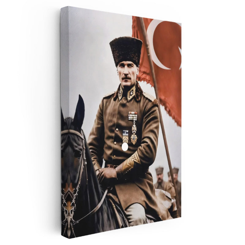 Dikey Kanvas Tablo Atatürk At Üzerinde Askeri Üniforma Atatürk Tablosu Ev Ofis Duvar Dekoru