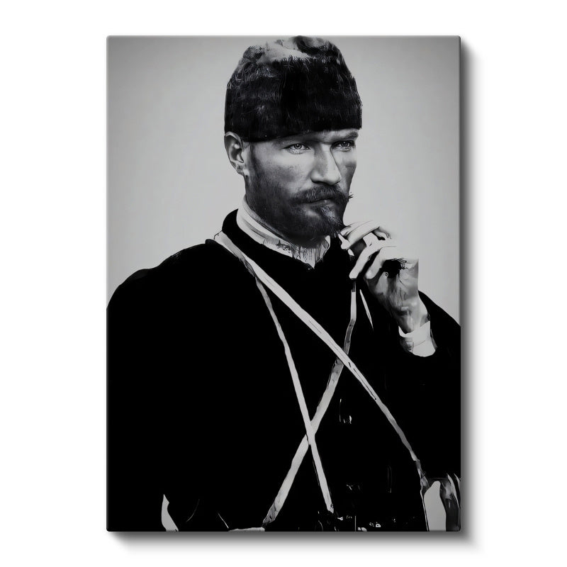 Dikey Kanvas Tablo Atatürk Sakallı Kalpaklı Nadir Portre Atatürk Tablosu Ev Ofis Duvar Dekoru