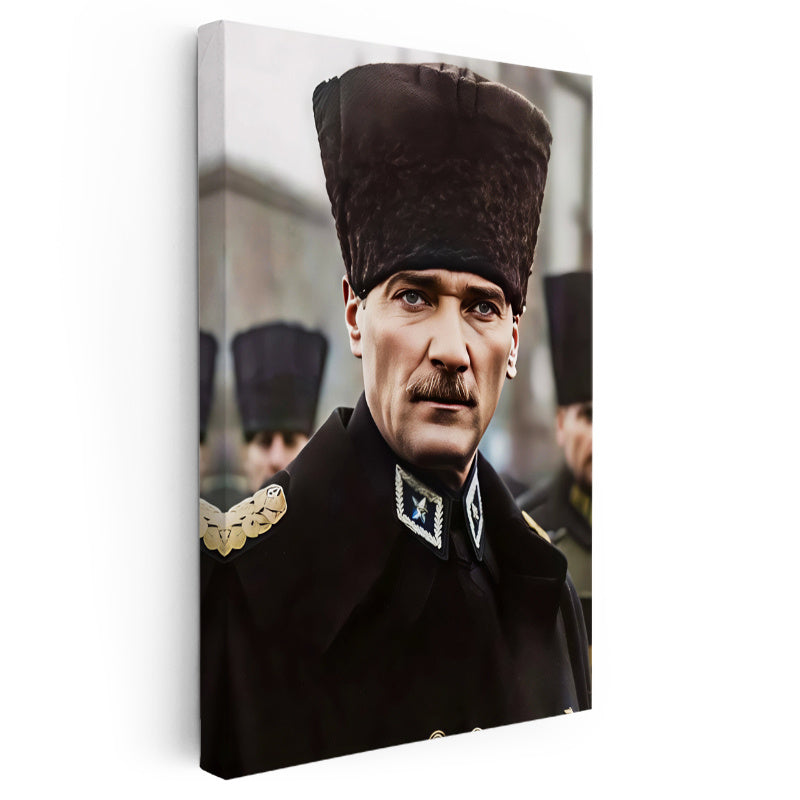 Dikey Kanvas Tablo Atatürk Resmi Üniforma Kalpaklı Bakış Atatürk Tablosu Ev Ofis Duvar Dekoru