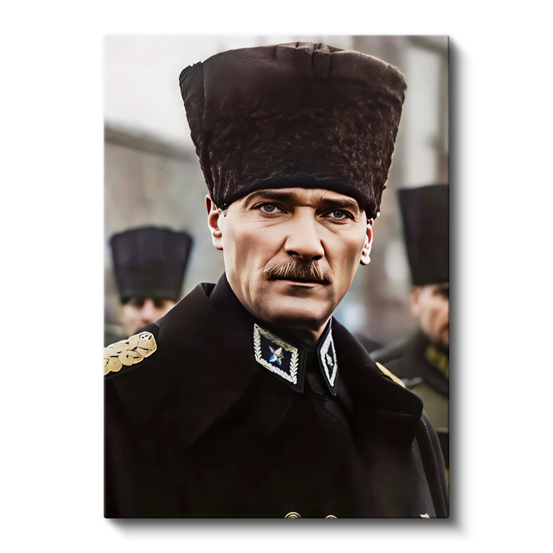 Dikey Kanvas Tablo Atatürk Resmi Üniforma Kalpaklı Bakış Atatürk Tablosu Ev Ofis Duvar Dekoru