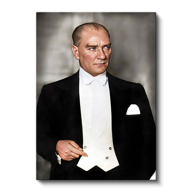Dikey Kanvas Tablo Atatürk Smokin Frak Beyaz Yelek Atatürk Tablosu Ev Ofis Duvar Dekoru