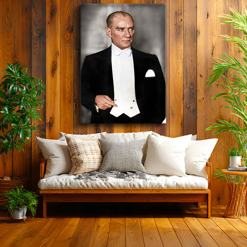 Dikey Kanvas Tablo Atatürk Smokin Frak Beyaz Yelek Atatürk Tablosu Ev Ofis Duvar Dekoru