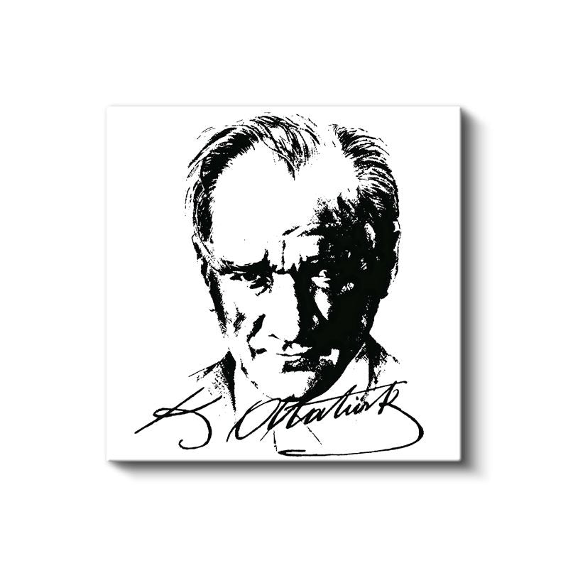 İmzalı Atatürk - Siyah Beyaz Çizim Kanvas Tablo