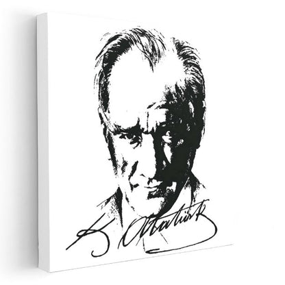 İmzalı Atatürk - Siyah Beyaz Çizim Kanvas Tablo
