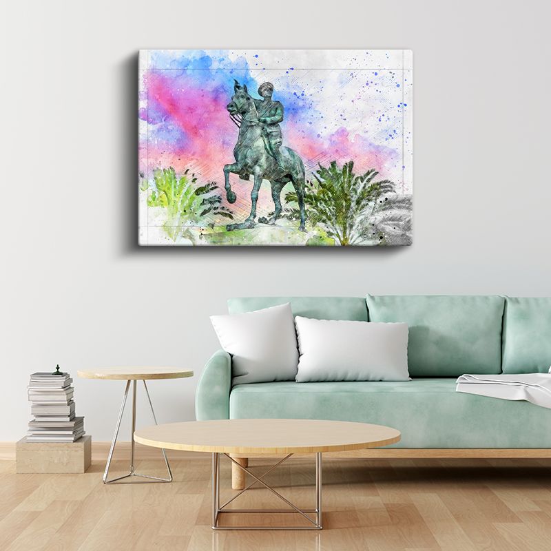 Atlı Atatürk - Suluboya Heykel Kanvas Tablo