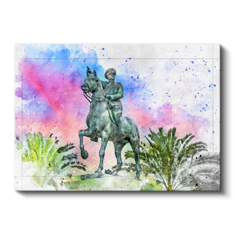 Atlı Atatürk - Suluboya Heykel Kanvas Tablo
