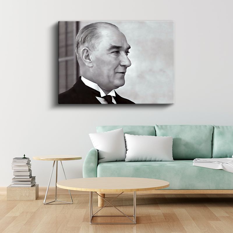 Profil Atatürk - Siyah Beyaz Zarif Portre Kanvas Tablo