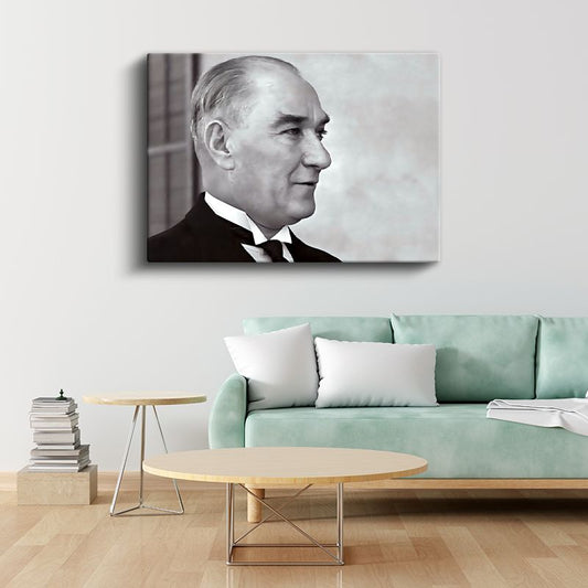 Profil Atatürk - Siyah Beyaz Zarif Portre Kanvas Tablo