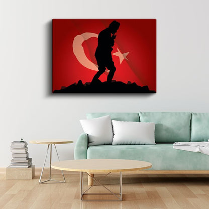 Kırmızı Siluet - Bayrak Fonlu Tasarım Kanvas Tablo