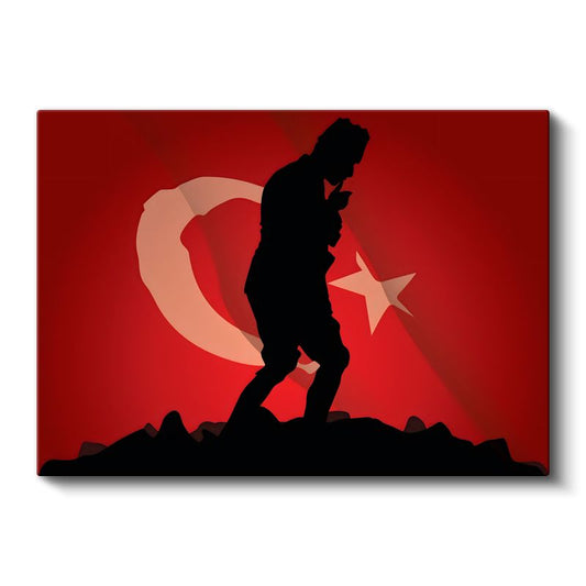 Kırmızı Siluet - Bayrak Fonlu Tasarım Kanvas Tablo