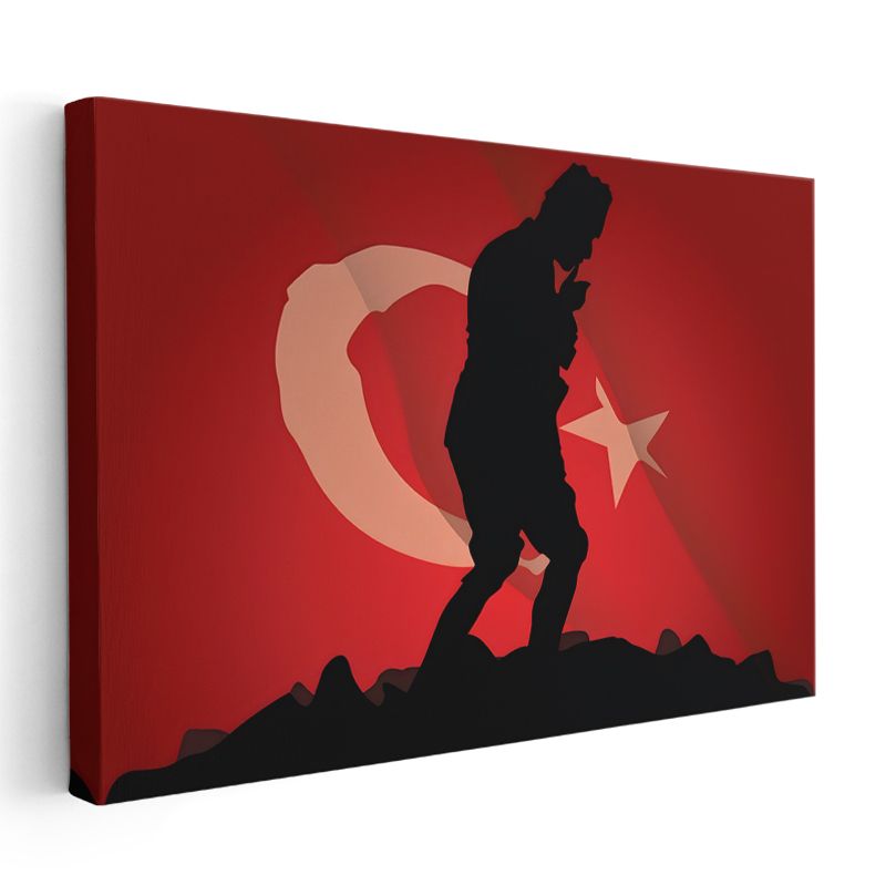 Kırmızı Siluet - Bayrak Fonlu Tasarım Kanvas Tablo