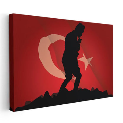 Kırmızı Siluet - Bayrak Fonlu Tasarım Kanvas Tablo