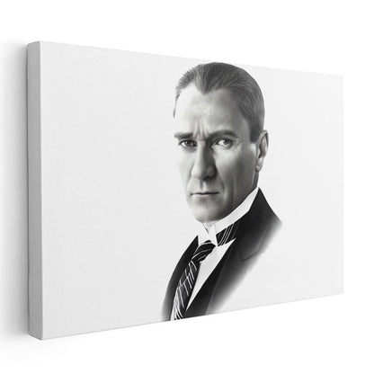 Beyaz Fonlu Atatürk - Siyah Beyaz Portre Kanvas Tablo