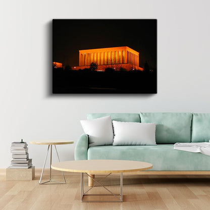 Gece Anıtkabir - Turuncu Işıklı Mimari Kanvas Tablo