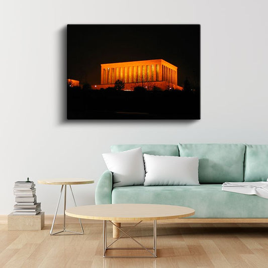 Gece Anıtkabir - Turuncu Işıklı Mimari Kanvas Tablo